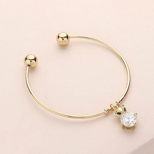 Madeline Love Gold Owl Crystal CZ Stone Charm Owl Cuff Bracelet - Jewelry