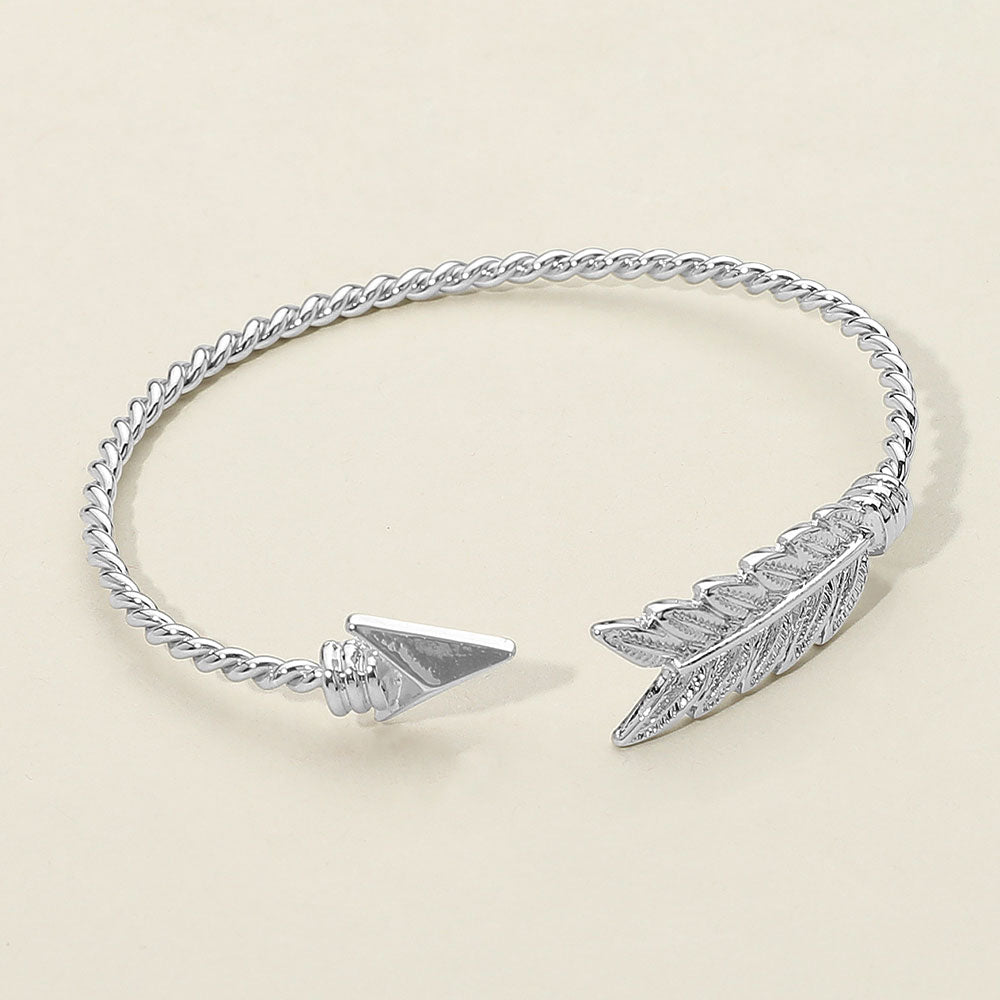 Madeline Love Rhodium Feathered Arrow Twisted Wire Cuff Bracelet - Bracelets