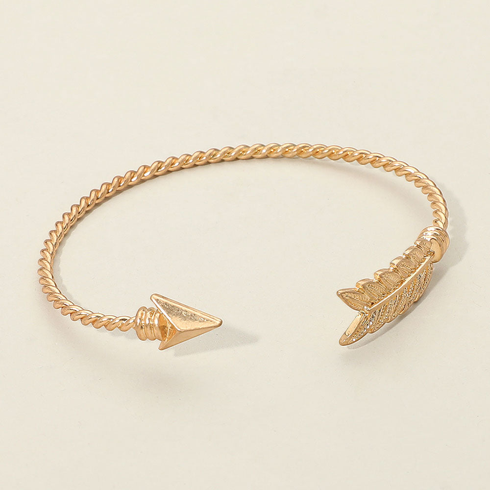 Madeline Love Worn Gold Feathered Arrow Twisted Wire Cuff Bracelet - Bracelets