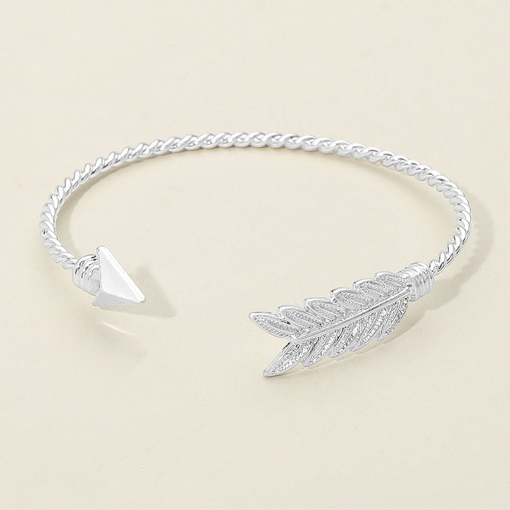 Madeline Love Worn Silver Feathered Arrow Twisted Wire Cuff Bracelet - Bracelets