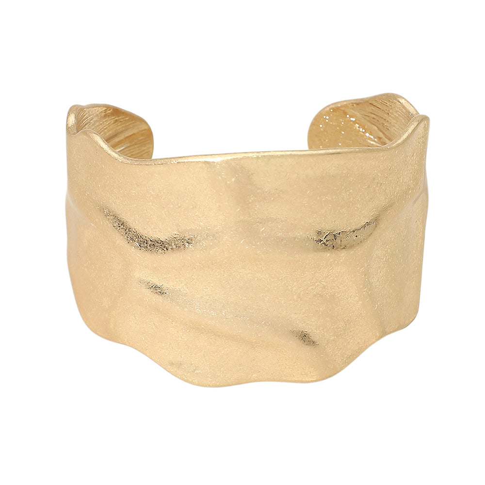 Madeline Love Worn Gold Wide Textured Metal Cuff Bracelet - Bracelets - desc