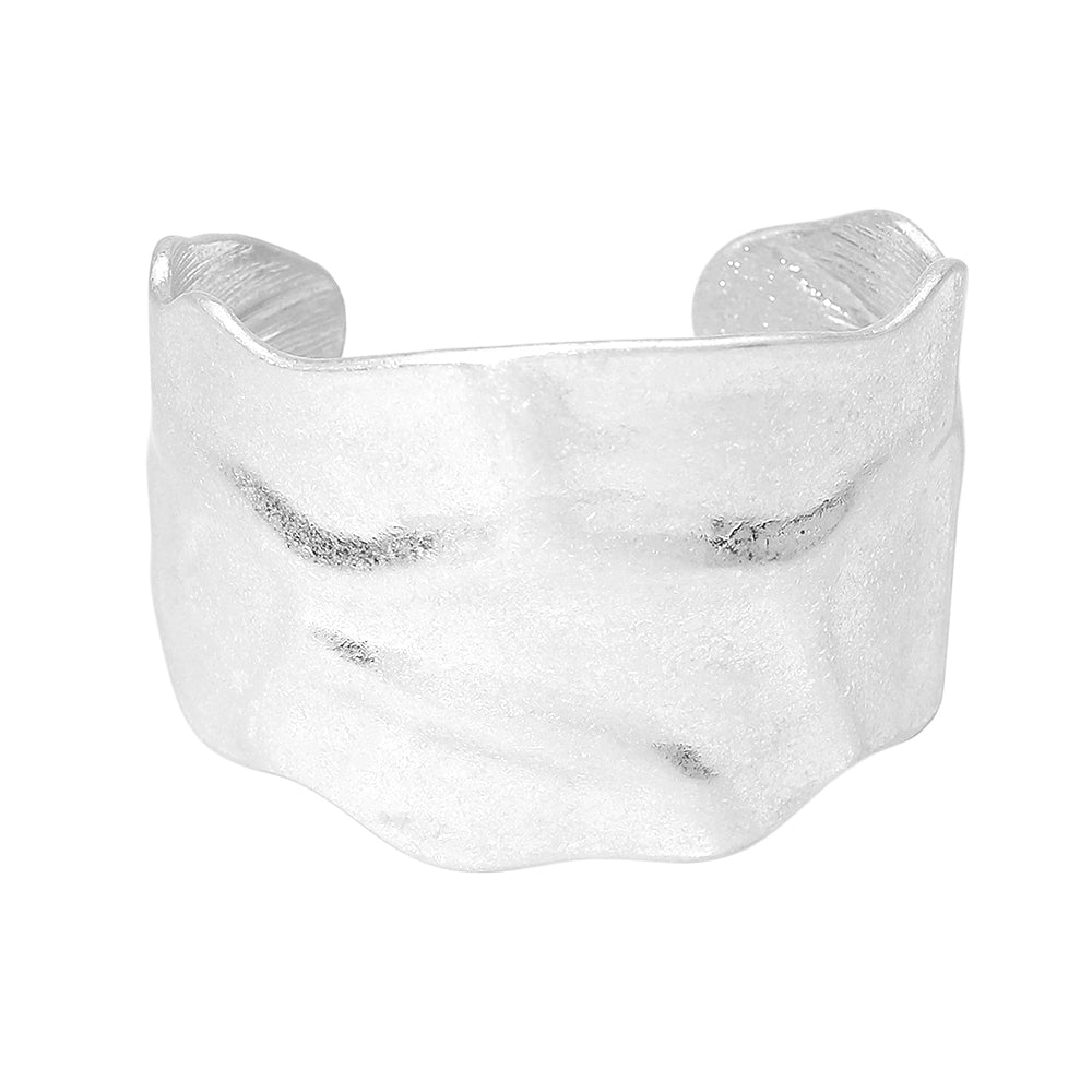 Madeline Love Worn Silver Wide Textured Metal Cuff Bracelet - Bracelets - desc