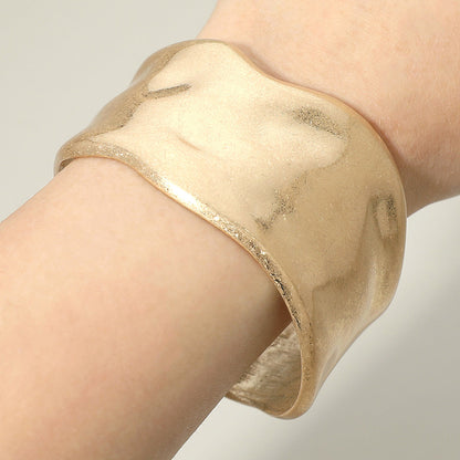 Madeline Love Worn Gold Wide Hammered Metal Cuff Bracelet - Bracelets