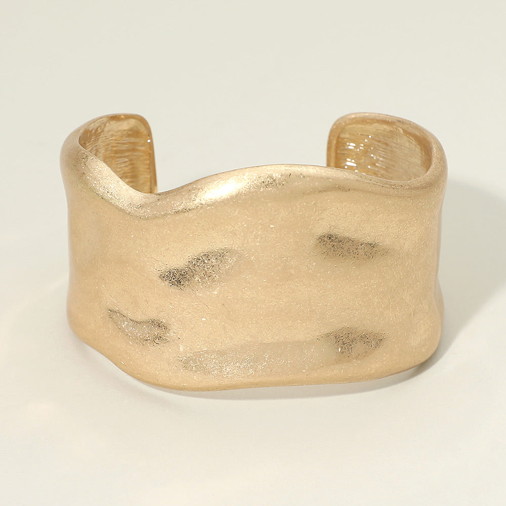 Madeline Love Worn Gold Wide Hammered Metal Cuff Bracelet - Bracelets - desc