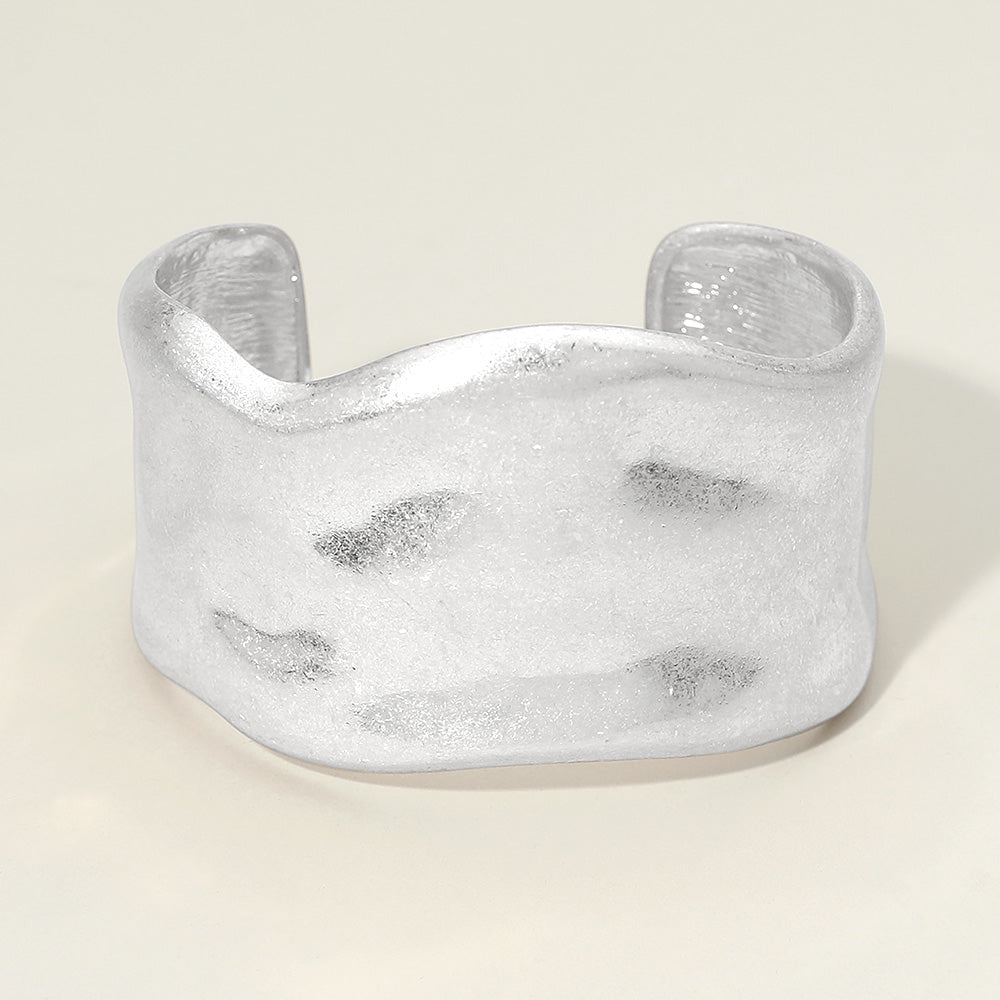 Madeline Love Worn Silver Wide Hammered Metal Cuff Bracelet - Bracelets