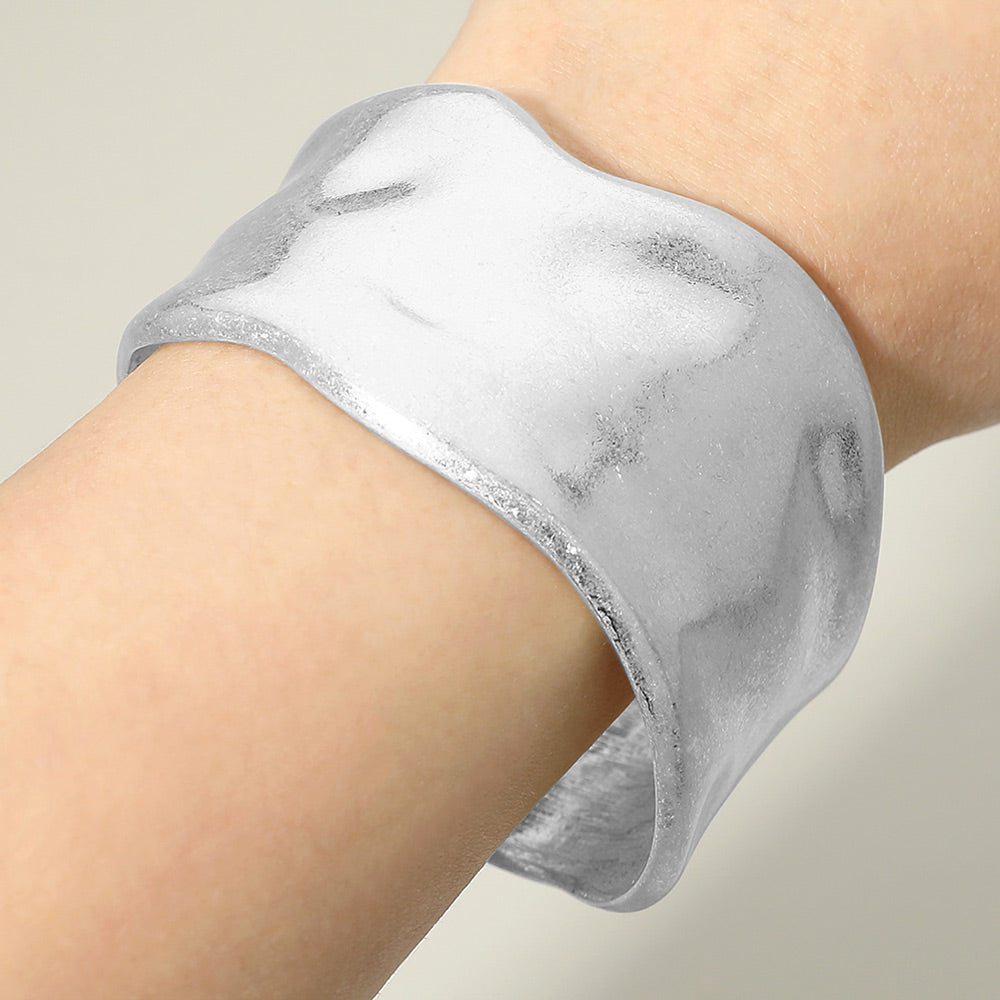 Madeline Love Worn Silver Wide Hammered Metal Cuff Bracelet - Bracelets - extra