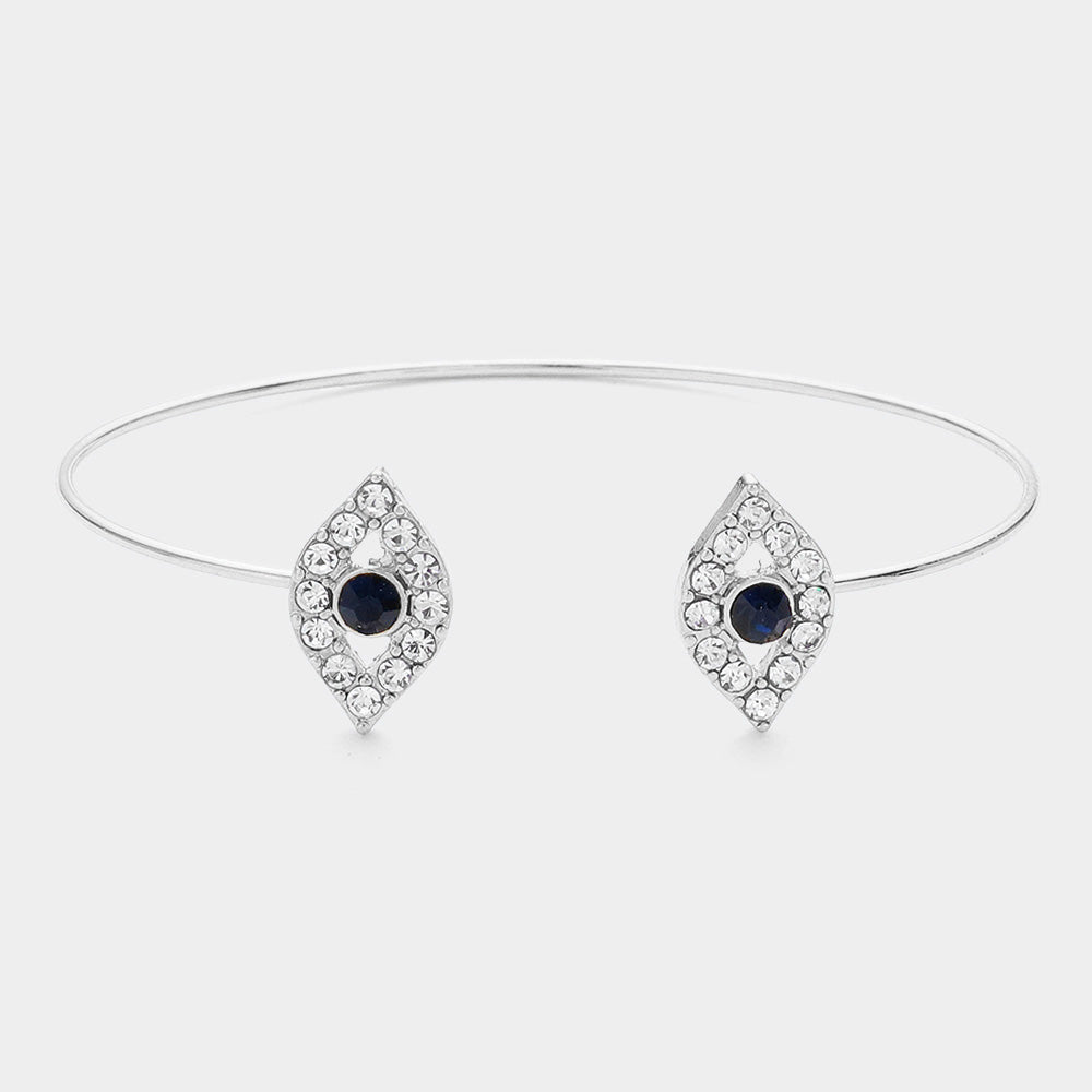 Madeline Love Montana Blue, Rhodium Stone Double Evil Eye Cuff Bracelet - Bracelets