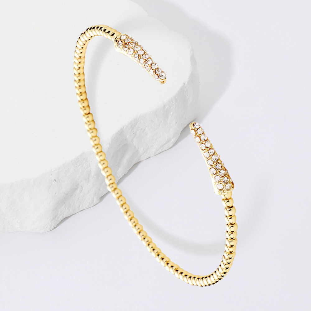 Madeline Love Gold Rhinestone Embellished Detail Metal Ball Cuff Bracelet