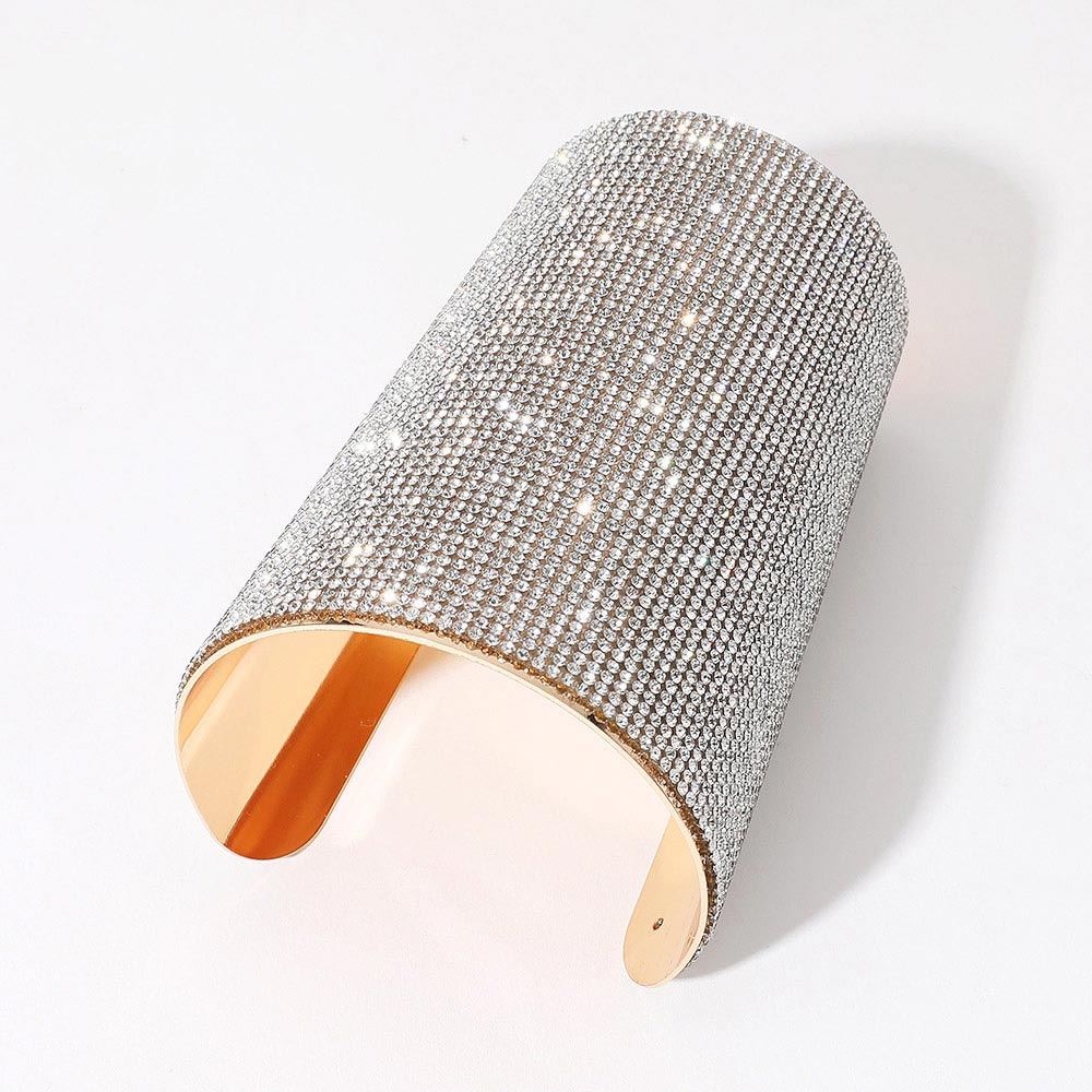 Madeline Love Clear, Gold Wide Rhinestone Paved Arm Cuff Bracelet - Body Jewelry