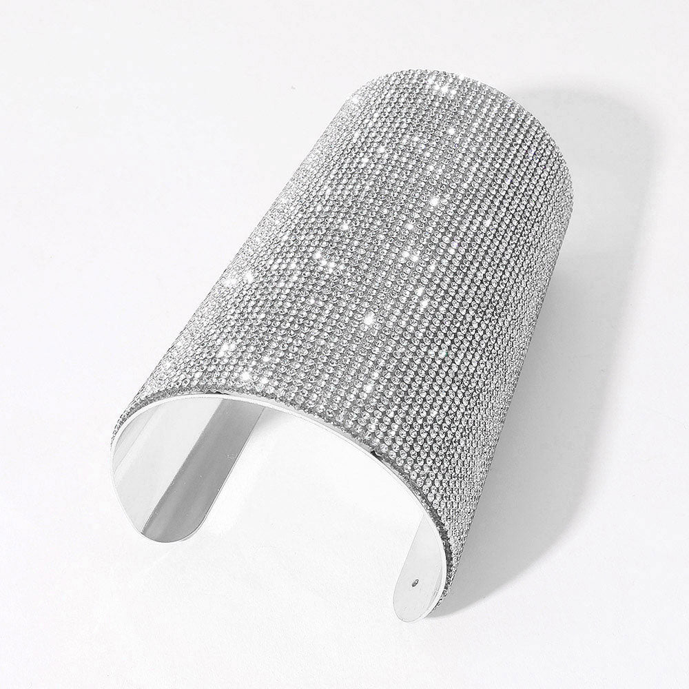 Madeline Love Clear, Rhodium Wide Rhinestone Paved Arm Cuff Bracelet - Body Jewelry
