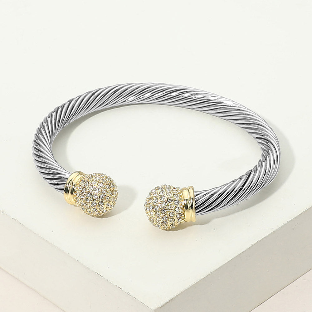 Madeline Love Two Tone CZ Pave Ball Tip Twisted Cable Cuff Bracelet - Beauty & Cosmetics