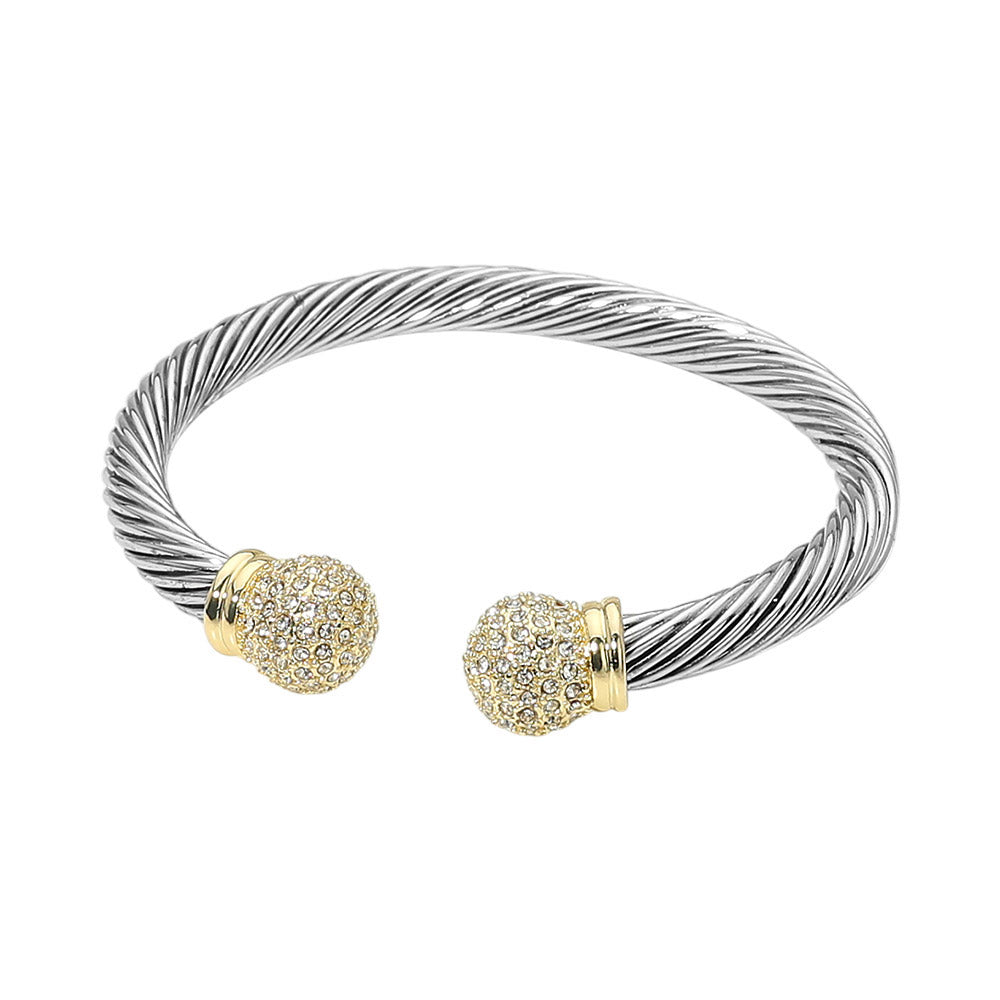 Madeline Love Two Tone CZ Pave Ball Tip Twisted Cable Cuff Bracelet - Beauty & Cosmetics - desc