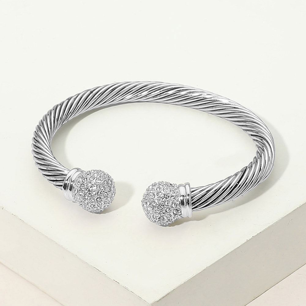 Madeline Love Silver CZ Pave Ball Tip Twisted Cable Cuff Bracelet - Beauty & Cosmetics
