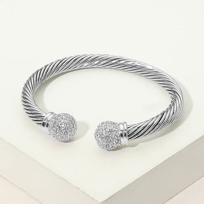 Madeline Love Silver CZ Pave Ball Tip Twisted Cable Cuff Bracelet - Beauty & Cosmetics