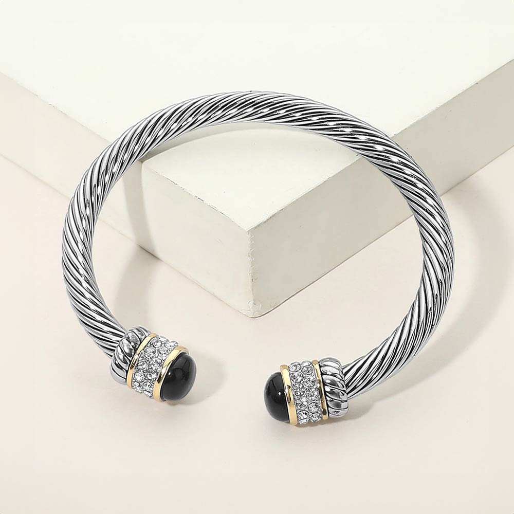 Madeline Love Black CZ Pave Stone Tip Twisted Cable Cuff Bracelet - Hair Accessories