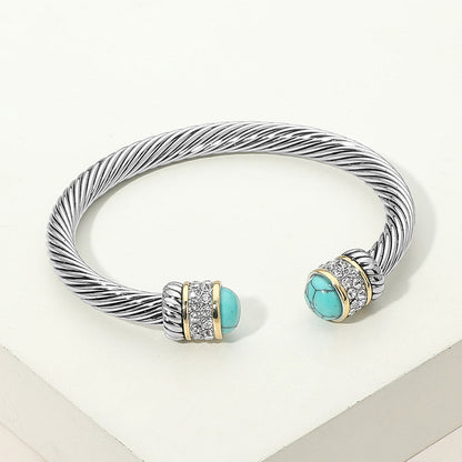 Madeline Love Turquoise CZ Pave Stone Tip Twisted Cable Cuff Bracelet - Hair Accessories
