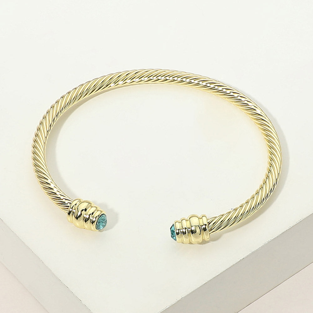 Madeline Love Aqua, Gold 14K Gold Plated CZ Stone Tip Twisted Cable Cuff Bracelet - Hair Accessories