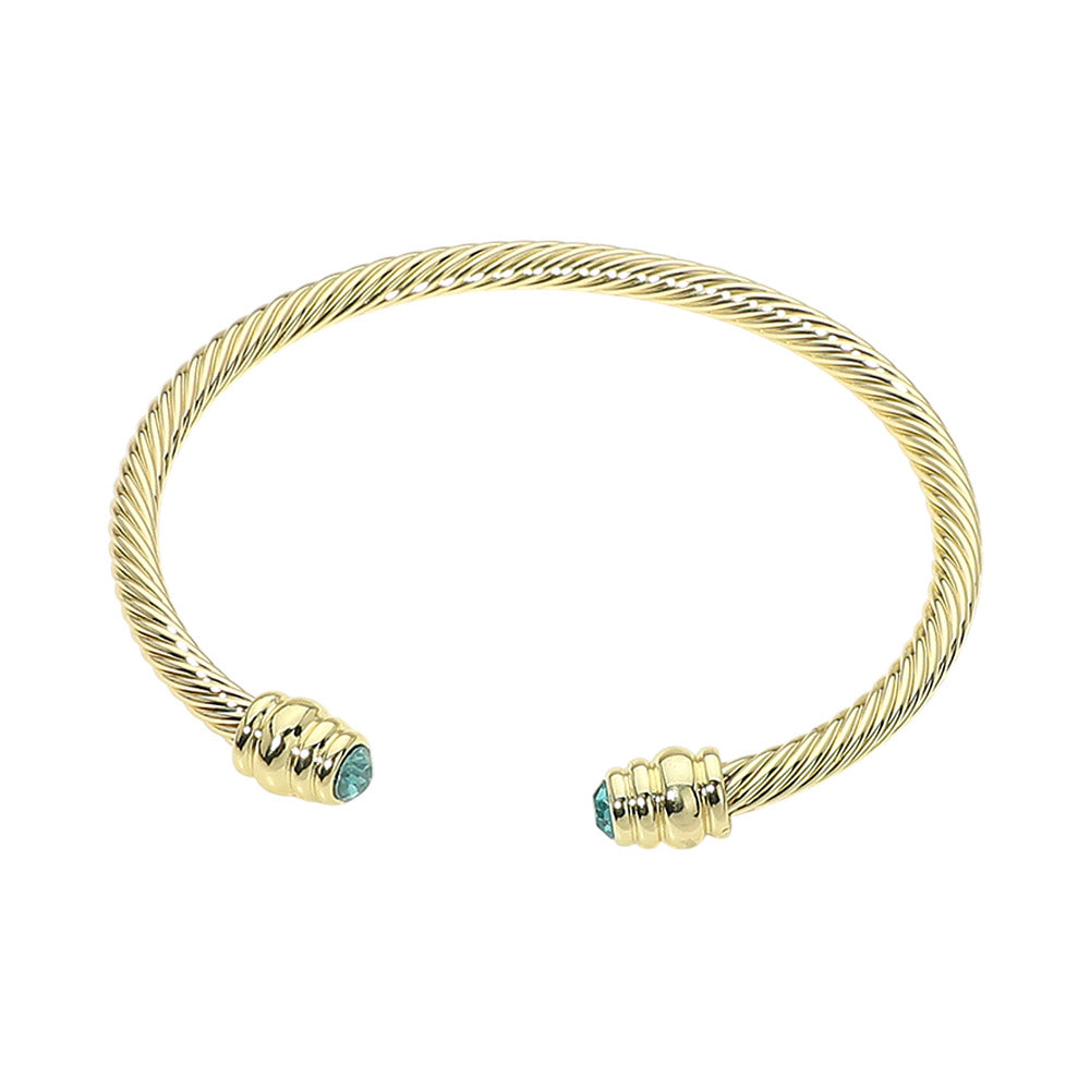 Madeline Love Aqua, Gold 14K Gold Plated CZ Stone Tip Twisted Cable Cuff Bracelet - Hair Accessories - desc