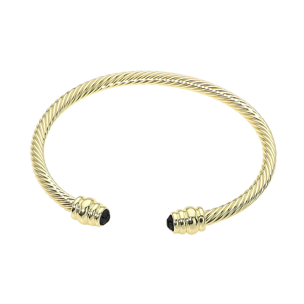 Madeline Love Black, Gold 14K Gold Plated CZ Stone Tip Twisted Cable Cuff Bracelet - Hair Accessories - extra