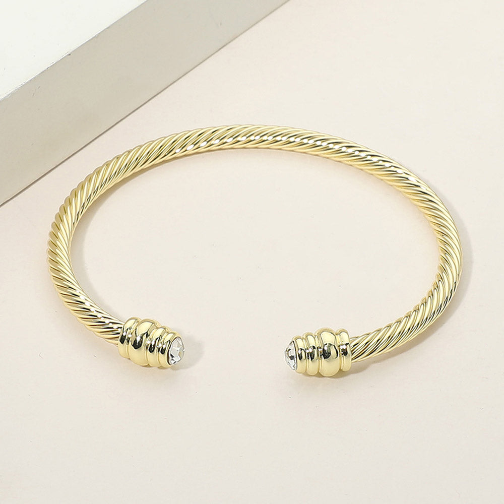 Madeline Love Clear, Gold 14K Gold Plated CZ Stone Tip Twisted Cable Cuff Bracelet - Hair Accessories