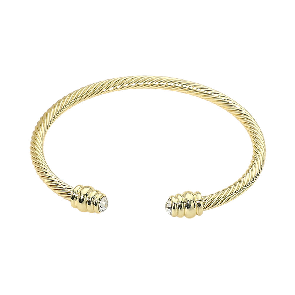 Madeline Love Clear, Gold 14K Gold Plated CZ Stone Tip Twisted Cable Cuff Bracelet - Hair Accessories - desc