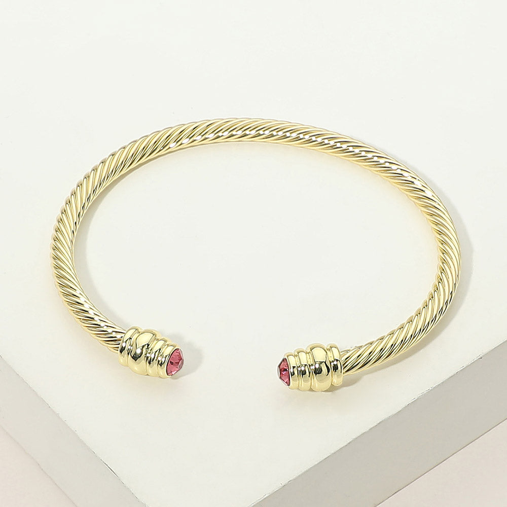 Madeline Love Gold, Pink 14K Gold Plated CZ Stone Tip Twisted Cable Cuff Bracelet - Hair Accessories