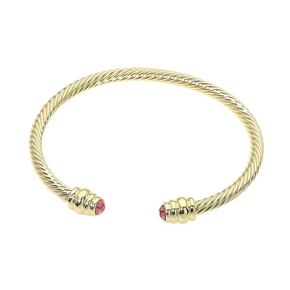 Madeline Love Gold, Pink 14K Gold Plated CZ Stone Tip Twisted Cable Cuff Bracelet - Hair Accessories - desc