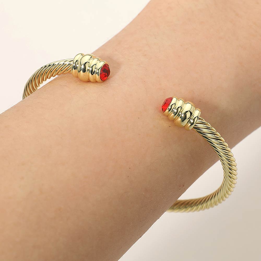 Madeline Love Gold, Red 14K Gold Plated CZ Stone Tip Twisted Cable Cuff Bracelet - Hair Accessories