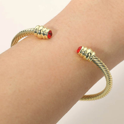 Madeline Love Gold, Red 14K Gold Plated CZ Stone Tip Twisted Cable Cuff Bracelet - Hair Accessories