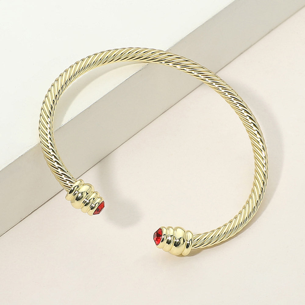 Madeline Love Gold, Red 14K Gold Plated CZ Stone Tip Twisted Cable Cuff Bracelet - Hair Accessories - desc