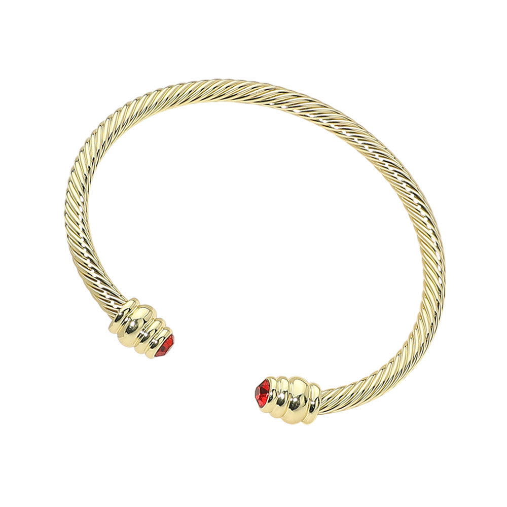 Madeline Love Gold, Red 14K Gold Plated CZ Stone Tip Twisted Cable Cuff Bracelet - Hair Accessories - extra