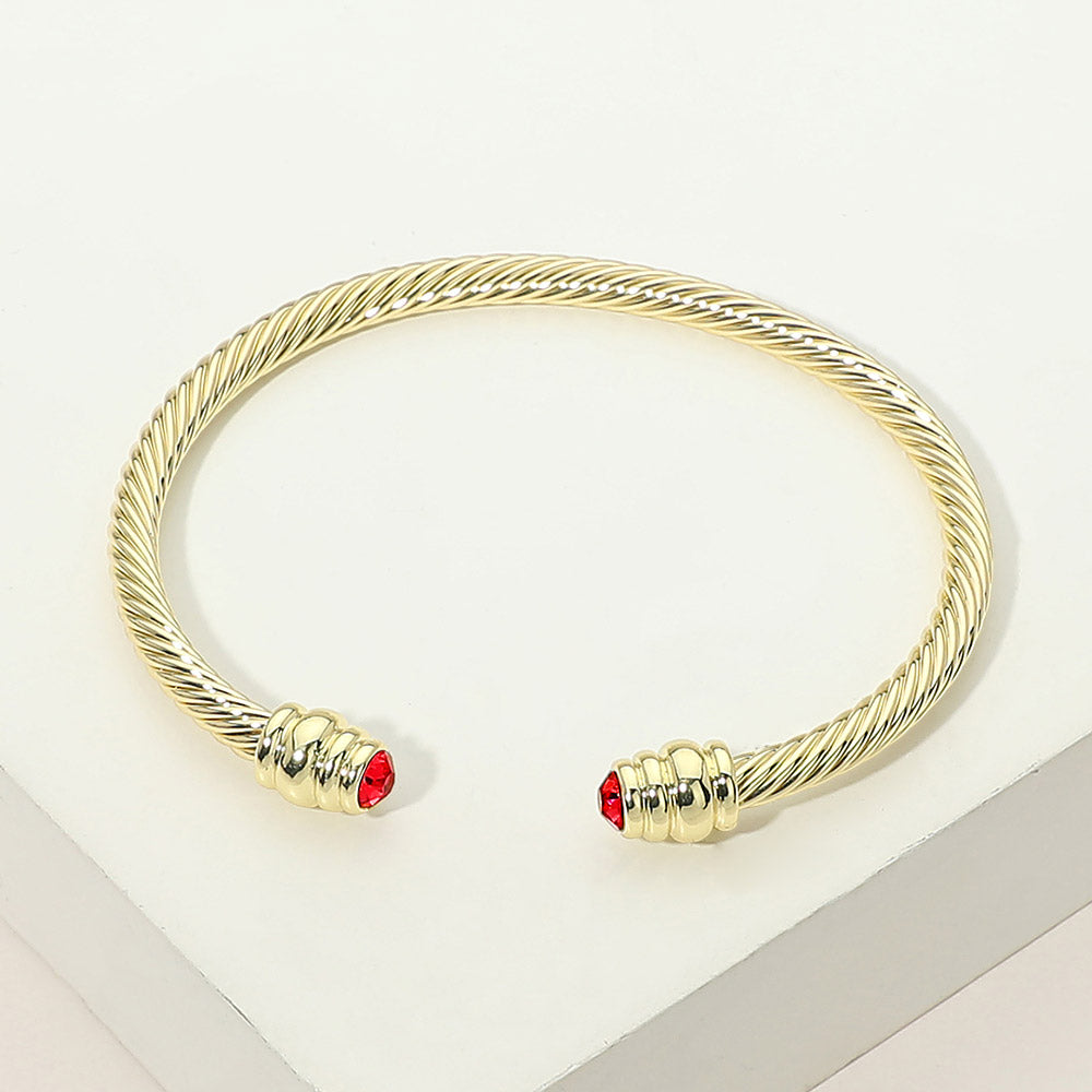 Madeline Love Gold, Red 14K Gold Plated CZ Stone Tip Twisted Cable Cuff Bracelet - Hair Accessories - extra