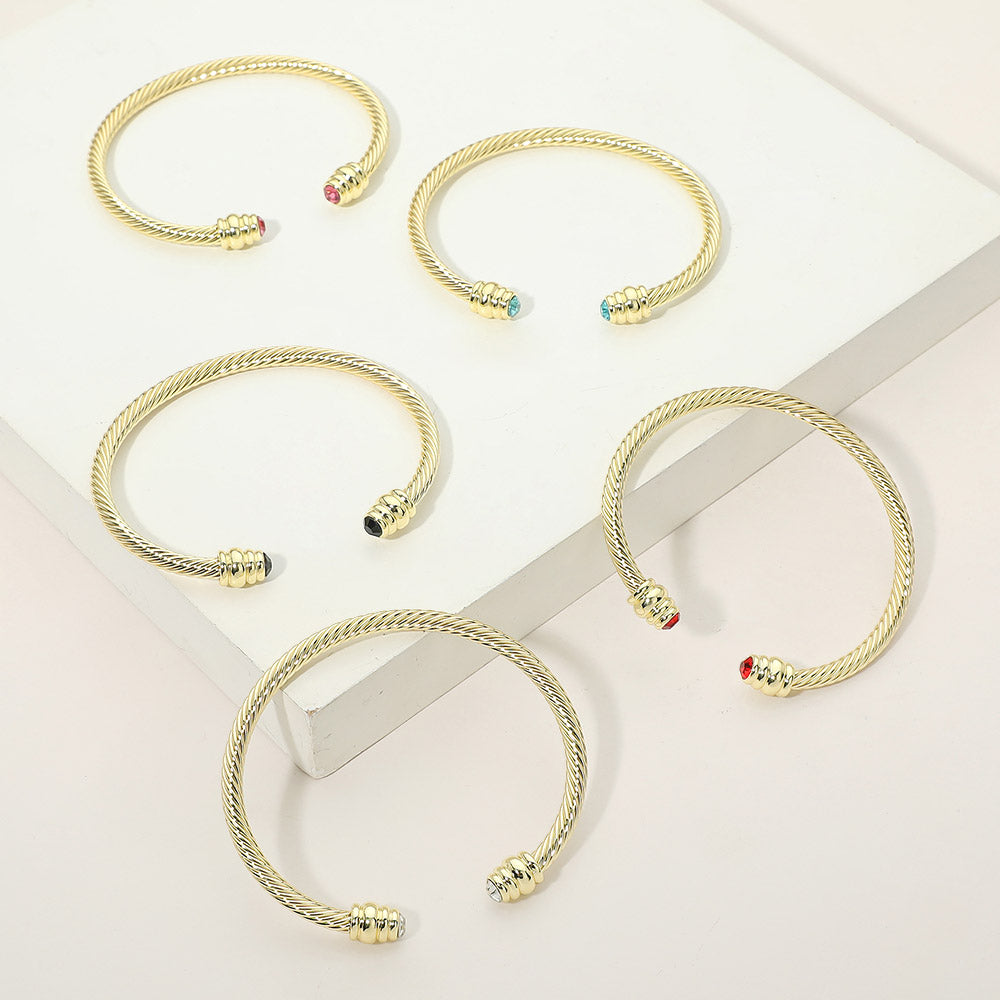Madeline Love Gold, Red 14K Gold Plated CZ Stone Tip Twisted Cable Cuff Bracelet - Hair Accessories - extra