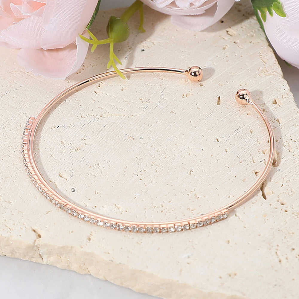 Madeline Love Clear, Rose Gold CZ Stone Paved Bar Evening Cuff Bracelet