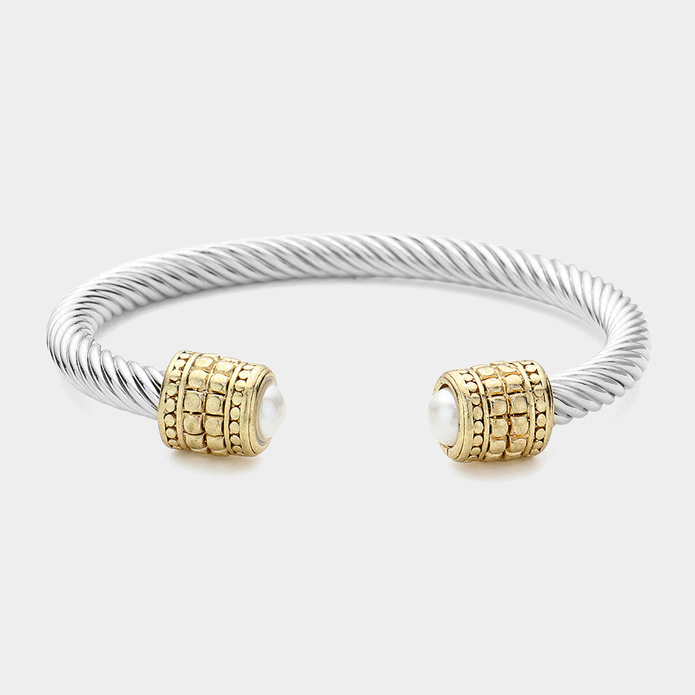 Madeline Love Two Tone Pearl Tip Cuff Bracelet - Bracelets