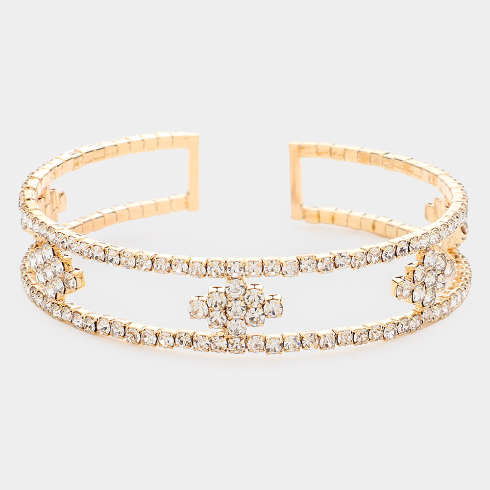Madeline Love Gold Rhinestone Marquise Accented Cuff Evening Bracelet - Bracelets