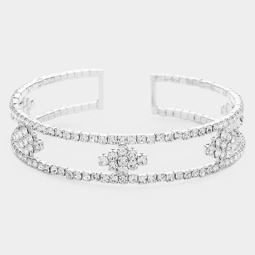 Madeline Love Silver Rhinestone Marquise Accented Cuff Evening Bracelet - Bracelets
