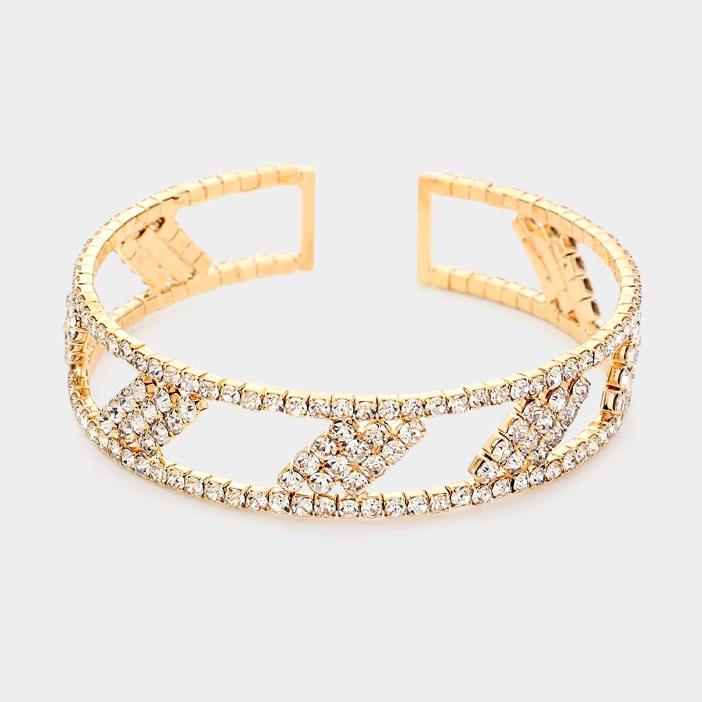 Madeline Love Gold Rhombus Rhinestone Pave Accented Cuff Bracelet - Bracelets