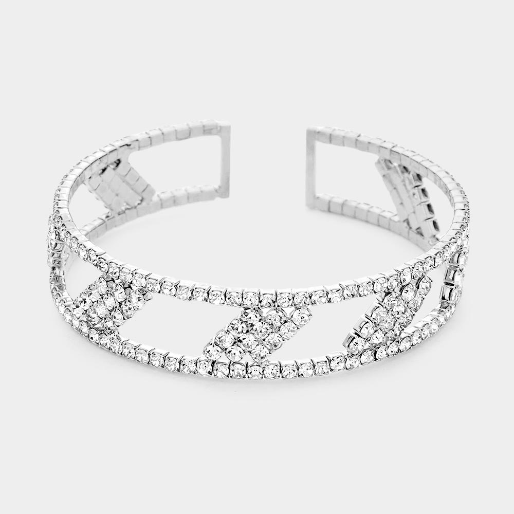 Madeline Love Silver Rhombus Rhinestone Pave Accented Cuff Bracelet - Bracelets