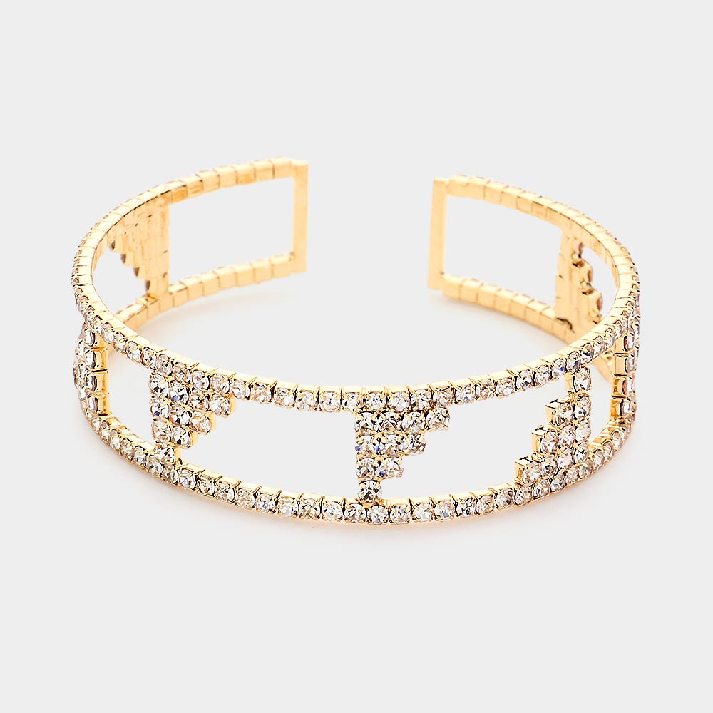 Madeline Love Gold Abstract Rhinestone Pave Accented Cuff Bracelet