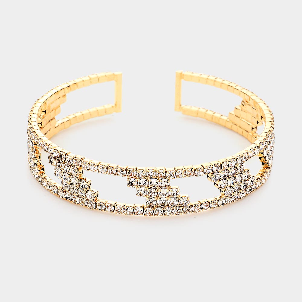 Madeline Love Gold Abstract Rhinestone Pave Accented Cuff Bracelet