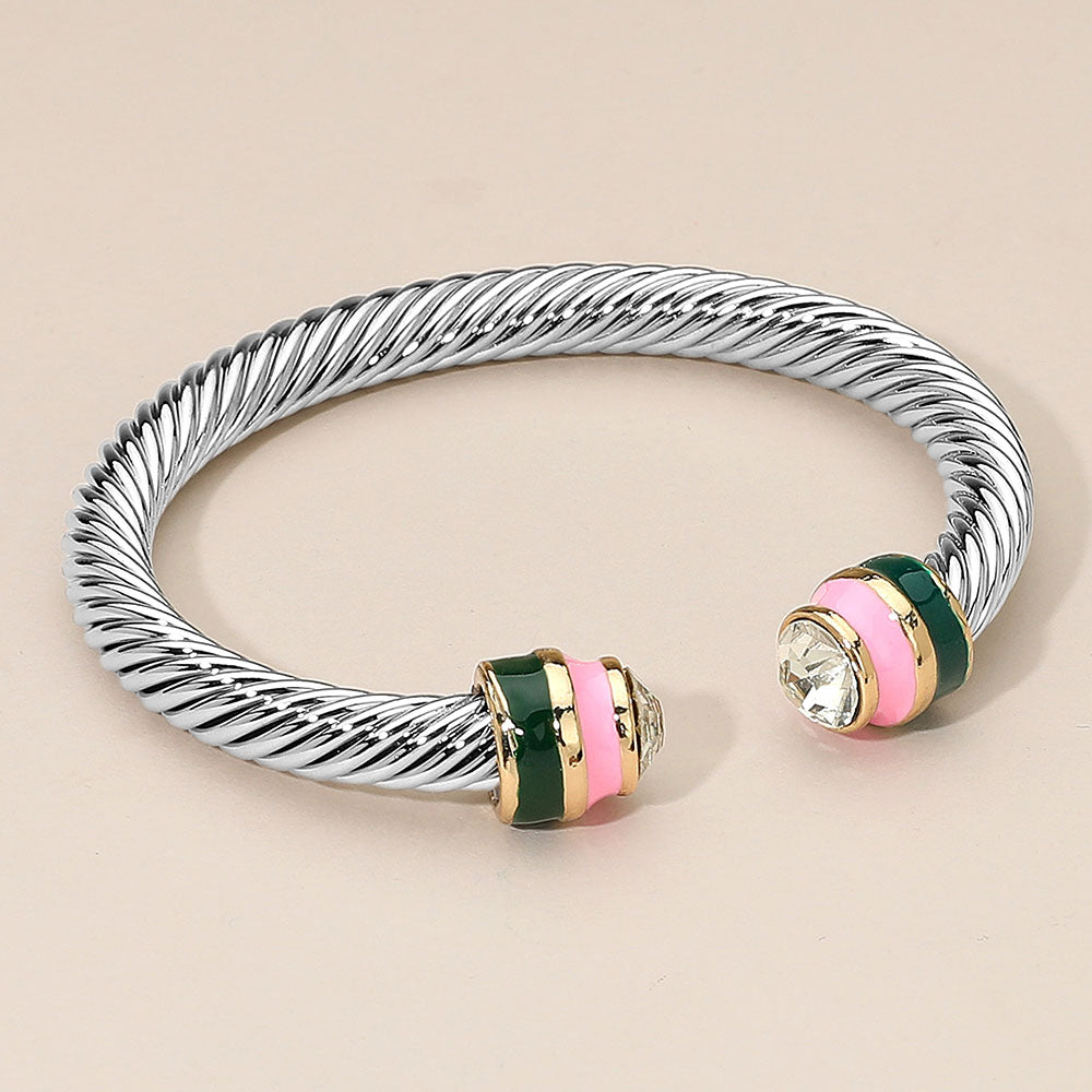 Madeline Love Pink&Green Stone Accent Two Tone Tip Twisted Cuff Bracelet - Bracelets