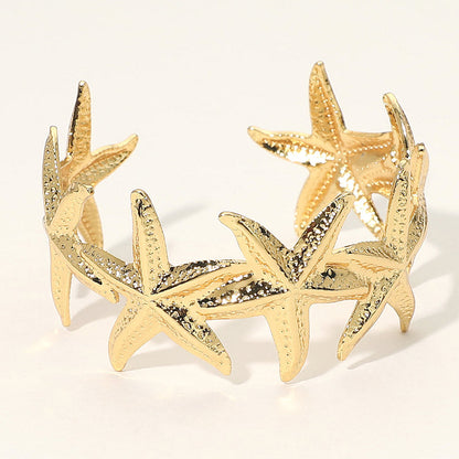 Madeline Love Gold SECRET BOX_Stainless Steel Textured Starfish Link Cuff Bracelet - Jewelry