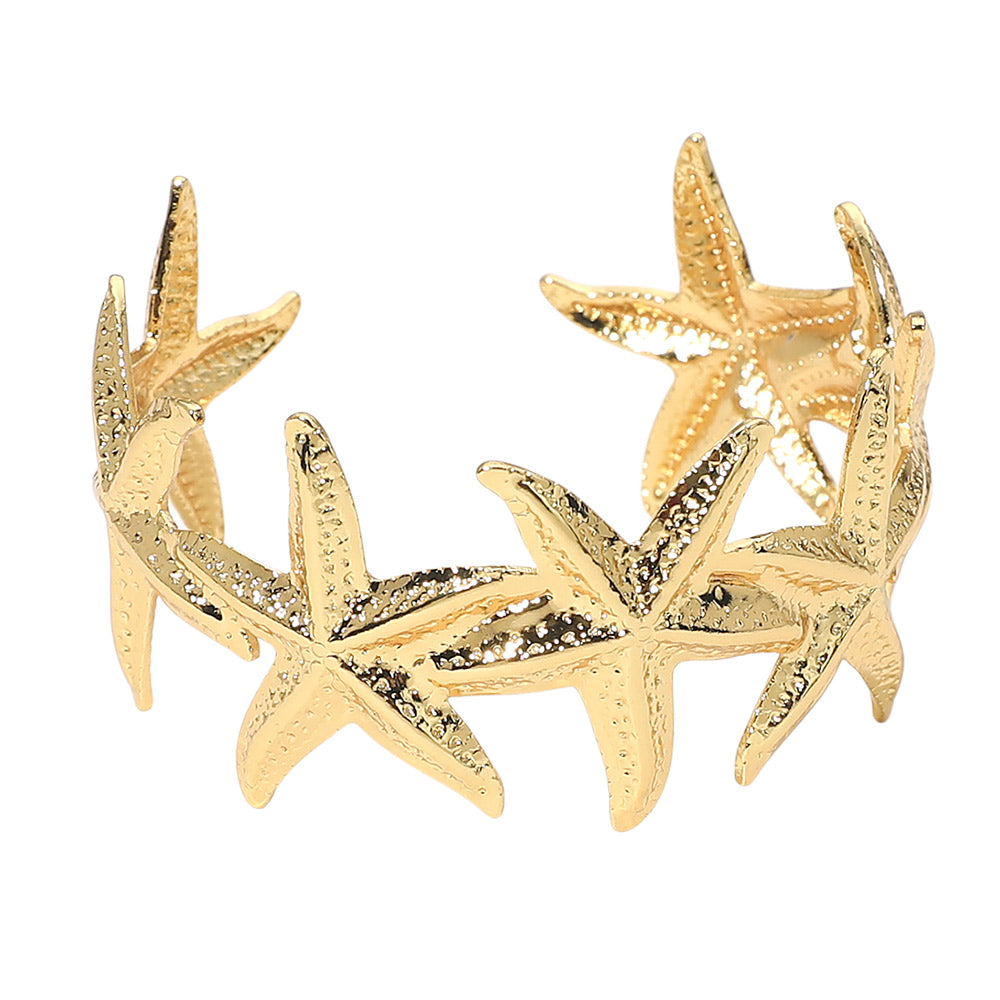 Madeline Love Gold SECRET BOX_Stainless Steel Textured Starfish Link Cuff Bracelet - Jewelry - desc