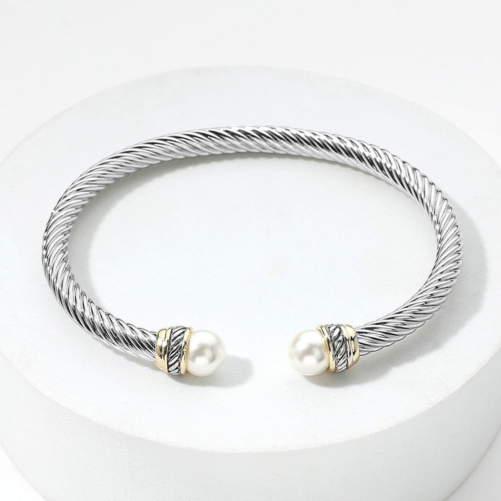 Madeline Love Two Tone 14K Gold Plated Pearl Tip Two Tone Twisted Metal Cuff Bracelet - Hair Accessories - extra