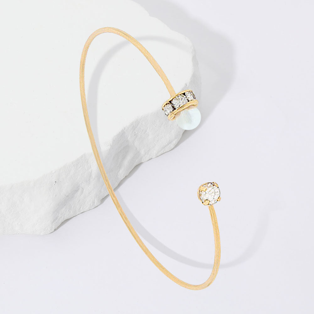 Madeline Love Gold Brass Metal Pearl Stone Tip Cuff Bracelet