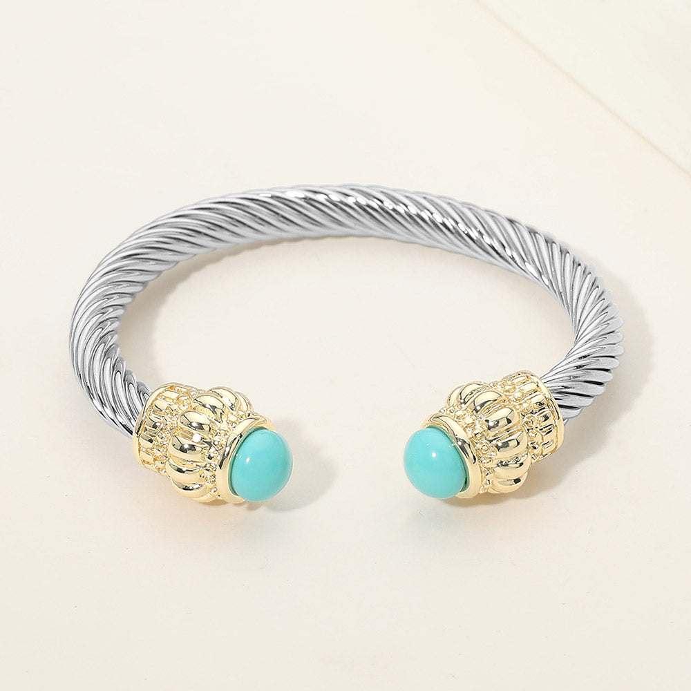 Madeline Love Turquoise Stone Tip Twisted Cable Cuff Bracelet - Jewelry