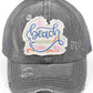 CHARCOAL-C.C Distressed Beach Please Patch Ponycap is perfect for any sunny getaway. Made with distressed fabric and adorned with a trendy patch, this ponycap adds a stylish touch to your beach look. Protect your face from the sun while staying fashionable.
