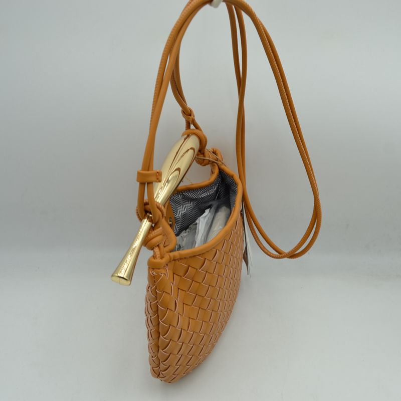 Woven Pattern Crossbody Bag with Metallic Handle - Crossbody Bags