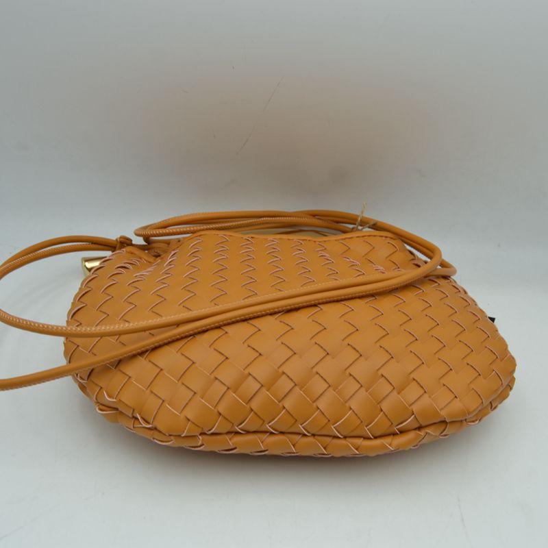 Woven Pattern Crossbody Bag with Metallic Handle - Crossbody Bags